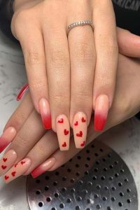 Red Hearts Ombre Nails