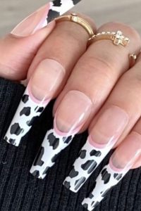 Cow Print Tip Nails, cute cow print nails, cow print nail designs, cow print nails ideas