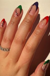 Colorful Tips with Stitches, halloween nails, halloween nails ideas, halloween nails designs
