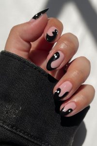 Black Ghosts on Nude Nails, halloween nails, halloween nails ideas, halloween nails designs