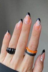 Spooky Ghosts with Black French Tips, halloween nails, halloween nails ideas, halloween nails designs