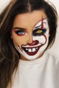 Half-Human Half-Clown Makeup, halloween makeup ideas, halloween makeup design, halloween makeup