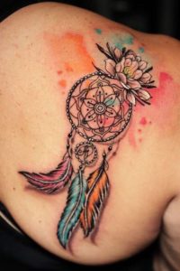 Colored Dream-catcher, shoulder tattoos