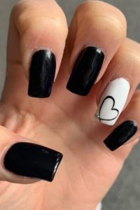 Black and White with Heart Accent Nail