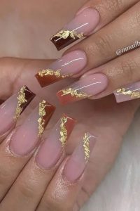 Gold Foil Autumn Nails, fall nails designs, fall nails ideas, fall nails, autumn nails, pretty fall nails, cute fall nails