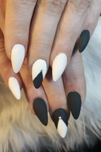 Matte Black and White Nails