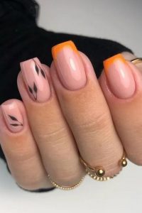 Nude Nails with Orange French Tip, fall nails designs, fall nails ideas, fall nails, autumn nails, pretty fall nails, cute fall nails