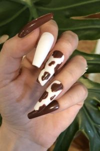 Brown Cow Print Gel Nails, cute cow print nails, cow print nail designs, cow print nails ideas