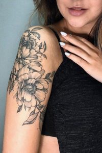 Beautiful Peony Shoulder Tattoo