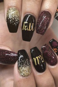 Fall Coffin Nails, fall nails designs, fall nails ideas, fall nails, autumn nails, pretty fall nails, cute fall nails