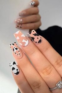 Cow Print Acrylic Nails, cute cow print nails, cow print nail designs, cow print nails ideas