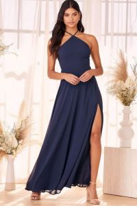 Nude Shoes with navy blue dress