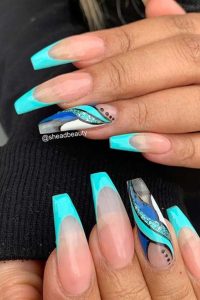 Blue Tips Coffin Nails, french tip coffin nails, Coffin nails, french tips, french nails