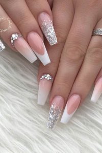 Bride Nail Design, french tip coffin nails, Coffin nails, french tips, french nails