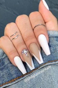 Nude French V Tips, french tip coffin nails, Coffin nails, french tips, french nails