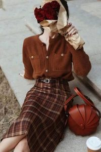 Vintage Sweater and Plaid Long Skirt, dark academia outfit, dark academia outfits ideas, Dark Academia Aesthetic Outfits
