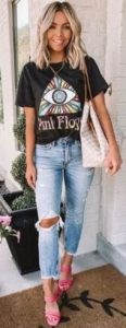 Concert Date Outfit, printed T-shirt, ripped jeans, Date Night Outfits, Date Night Outfits ideas, outfits Ideas