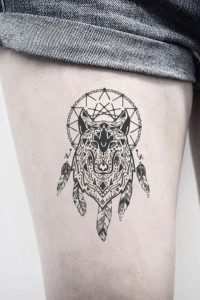 Wolf Dream Catcher Tattoo, wolf tattoo, wolf tattoo for women, wolf tattoo design