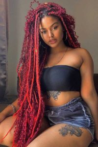 Beautiful Red Boho Braids, Braids with Curls, Braids with Curls Hairstyle