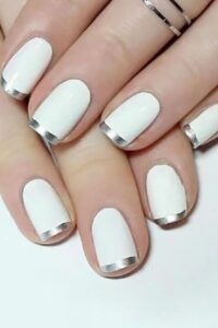 White Nails with Chrome Tips, chrome nail designs, chrome nail ideas