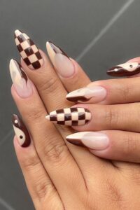 Milk and Coffee Colored Nails, pointy nails, pointy nail designs, pointy nail ideas