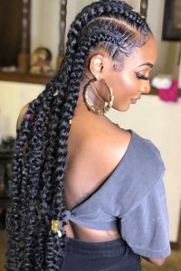 Long Bohemian Feed in Braids, Braids with Curls, Braids with Curls Hairstyle