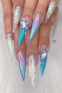 Mermaid Pointy Nails, pointy nails, pointy nail designs, pointy nail ideas