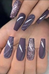 Stunning Purple Glitter Coffin Nails, coffin nails, coffin nail designs, coffin nail ideas, coffin shaped nails