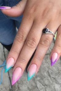 Multi-colored Tips, pointy nails, pointy nail designs, pointy nail ideas