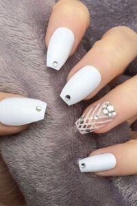 Classy White Wedding Nails, coffin nails, coffin nail designs, coffin nail ideas, coffin shaped nails