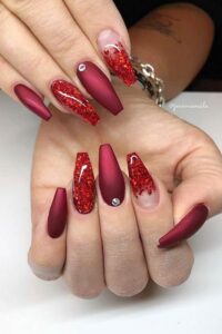 Red, Ombre and Glitter Acrylic Nails, red acrylic nail designs, red acrylic nail ideas