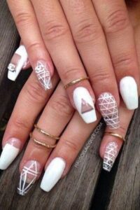 Translucent White Coffin Nails Design, coffin nails, coffin nail designs, coffin nail ideas, coffin shaped nails