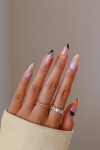 Color-Blocked Pointy Nails, pointy nails, pointy nail designs, pointy nail ideas