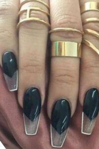 Black Coffin Nails with White Outlines, coffin nails, coffin nail designs, coffin nail ideas, coffin shaped nails