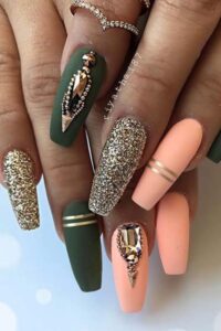 Matte Khaki Green Coffin Nails, coffin nails, coffin nail designs, coffin nail ideas, coffin shaped nails