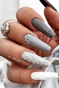 Gray Gradient Long Winter Nails, winter nails, winter nail designs, winter nail ideas