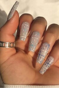 Frosty Nails with Snowflakes Details, winter nails, winter nail designs, winter nail ideas