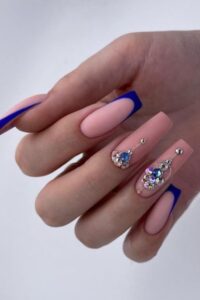 Blue French Tip Coffin nails, coffin nails, coffin nail designs, coffin nail ideas, coffin shaped nails