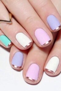 Pastel Nails with Rose Gold Chrome Tips, chrome nail designs, chrome nail ideas