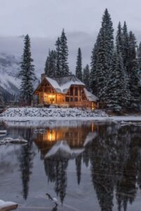 Cottage by the Lake, winter iphone wallpaper, winter background iphone, winter wallpaper iphone, winter iphone background