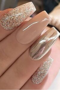 Glittery Nude Chrome Nails, chrome nail designs, chrome nail ideas