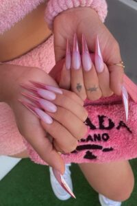 Chrome Pink Tips, pointy nails, pointy nail designs, pointy nail ideas