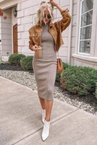 Long Sweater Dress and Crop Jacket, winter date outfit, winter date outfit idea