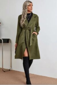 Layered Green Coat with Black Sweater and Boots, winter date outfit, winter date outfit idea