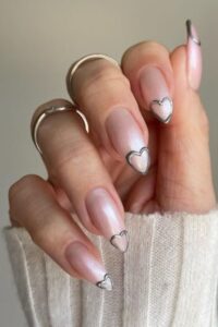 Silver Heart-Tipped Nails, valentine's day nails, valentine's day nail designs, valentine's day nail ideas