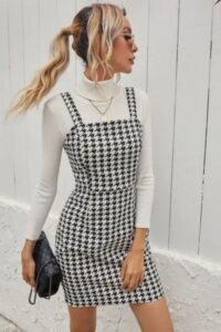 Houndstooth Print Mini Dress, winter date outfit, winter date outfit idea