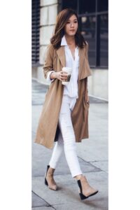 White Shirt, White Jeans, and Chelsea Boots, How to Style a Trench Coat, Outfit Ideas to Wear with Trench Coat